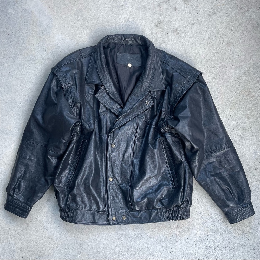 Black leather jacket - size L